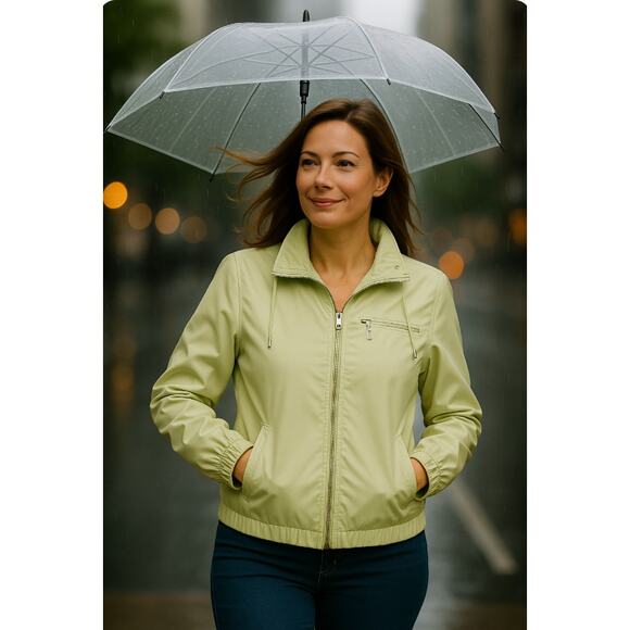 Chicos Sz XL Lime Green Lightweight Raincoat Roll Tab Sleeves Jacket EUC Spring - Picture 1 of 7